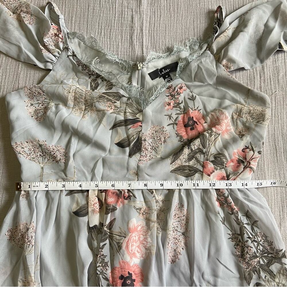 NWOT Lulus Verona Light Blue Floral Print Off-the-Shoulder Lace Dress - Picture 6 of 10